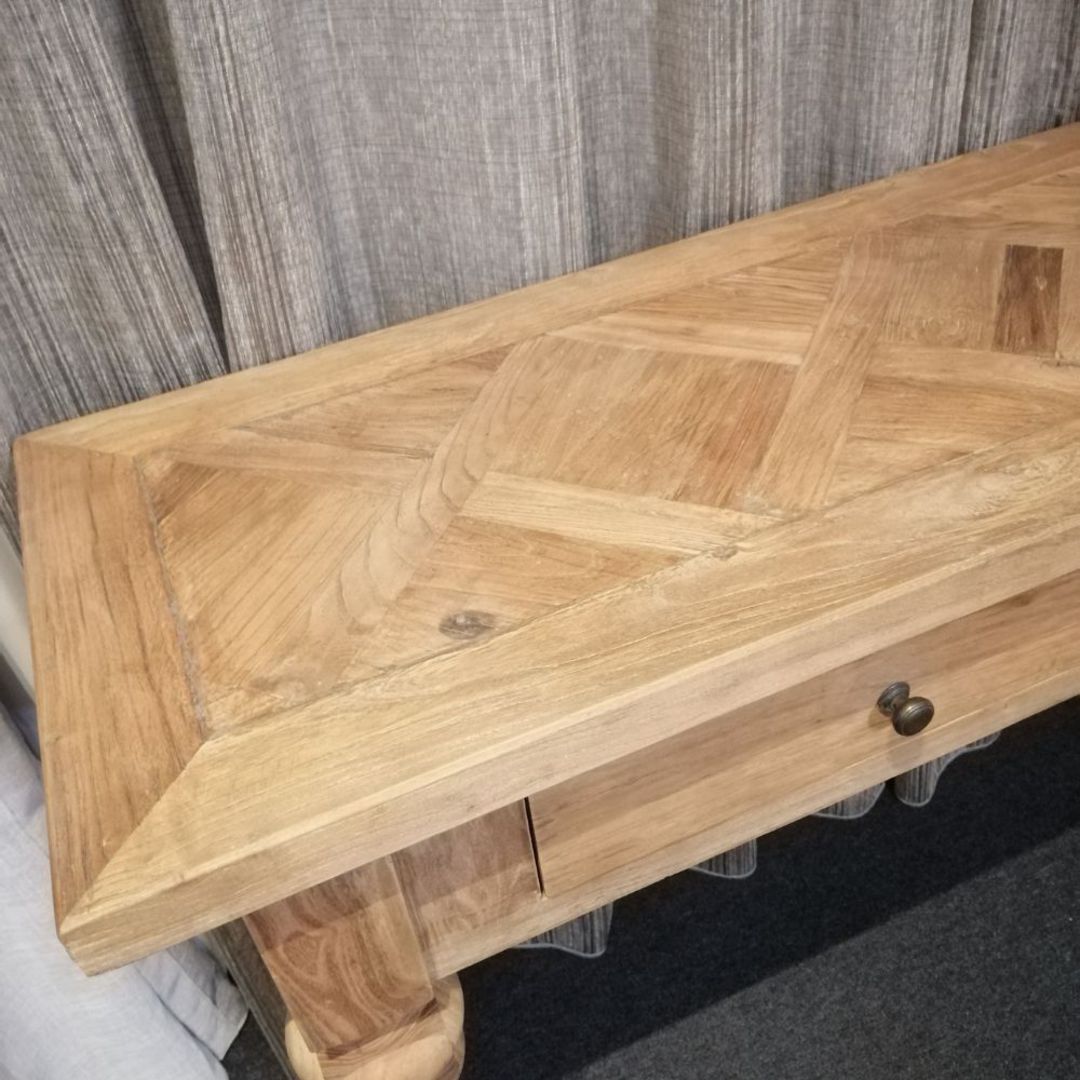 Reclaimed Elm Console Table 3 Drawer with Parquet Top 1.8 Metre image 1